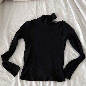Zara Black Ribbed Turtleneck Top